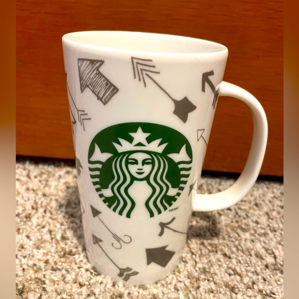 Starbucks 2014 Valentines Cupid Arrows Heart Ceramic Coffee Mug Cup GUC
